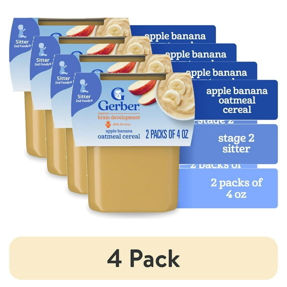 (4 pack) Gerber 2nd Foods Baby Food, Apple Banana with Oatmeal, 4 oz Tubs (2 Pack)
