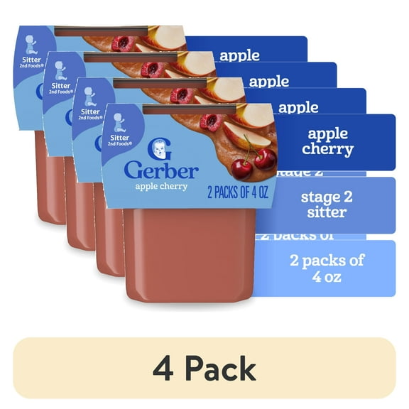 (4 pack) Gerber 2nd Foods Natural for Baby Baby Food, Apple Cherry, 4 oz Tubs (2 Pack)