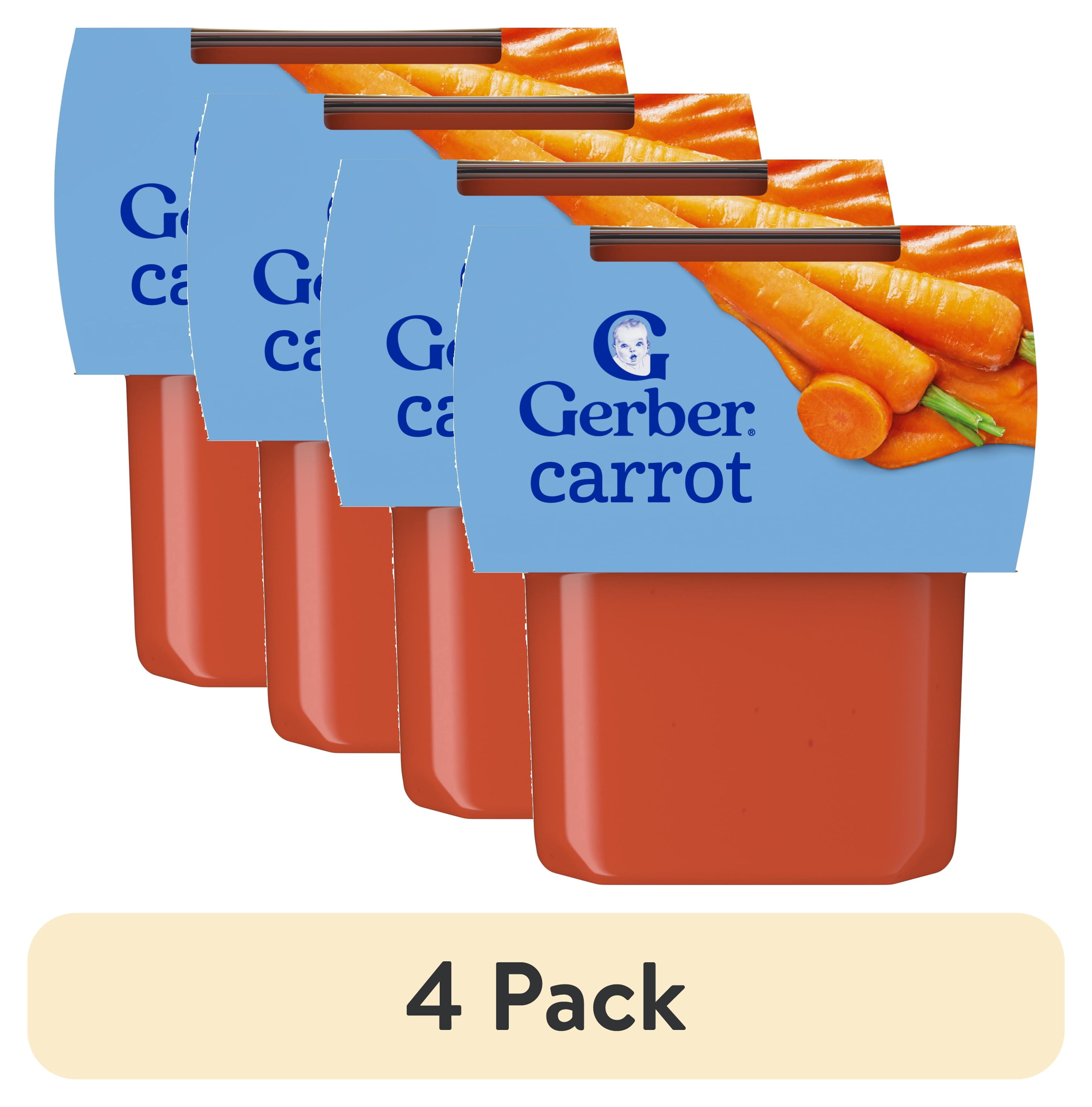 (4 pack) Gerber Stage 2 Baby Food, Carrot Puree Tubs, Baby Puree, 2PK 8 oz