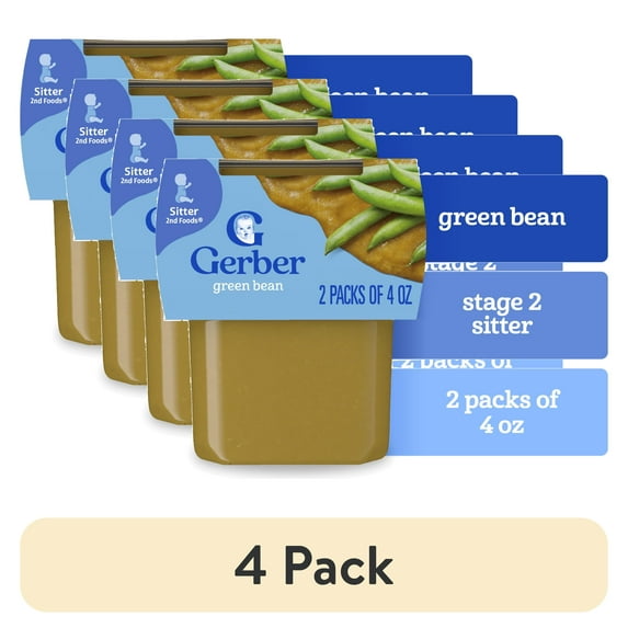 (4 pack) Gerber Stage 2 Baby Food, Green Beans Puree Tubs, Baby Puree, 2PK 8 oz