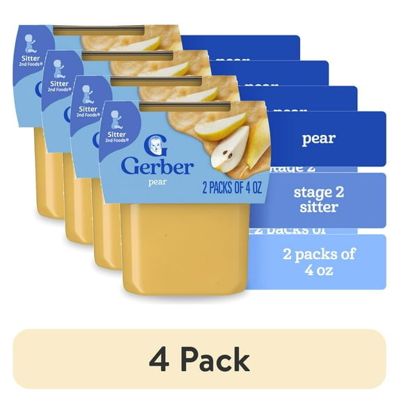 (4 pack) Gerber Stage 2 Baby Food, Pear Puree Tub, Baby Puree, 2PK 8 oz