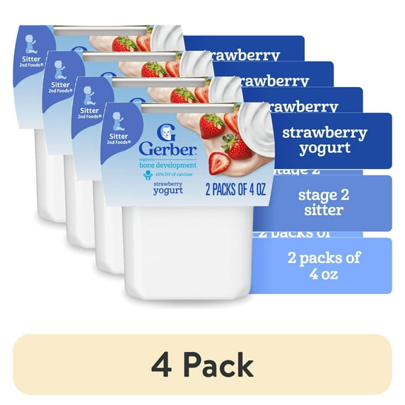 (4 pack) Gerber Yogurt Blends Stage 3 Baby Snacks Strawberry, 4 oz Tubs (Pack of 2)
