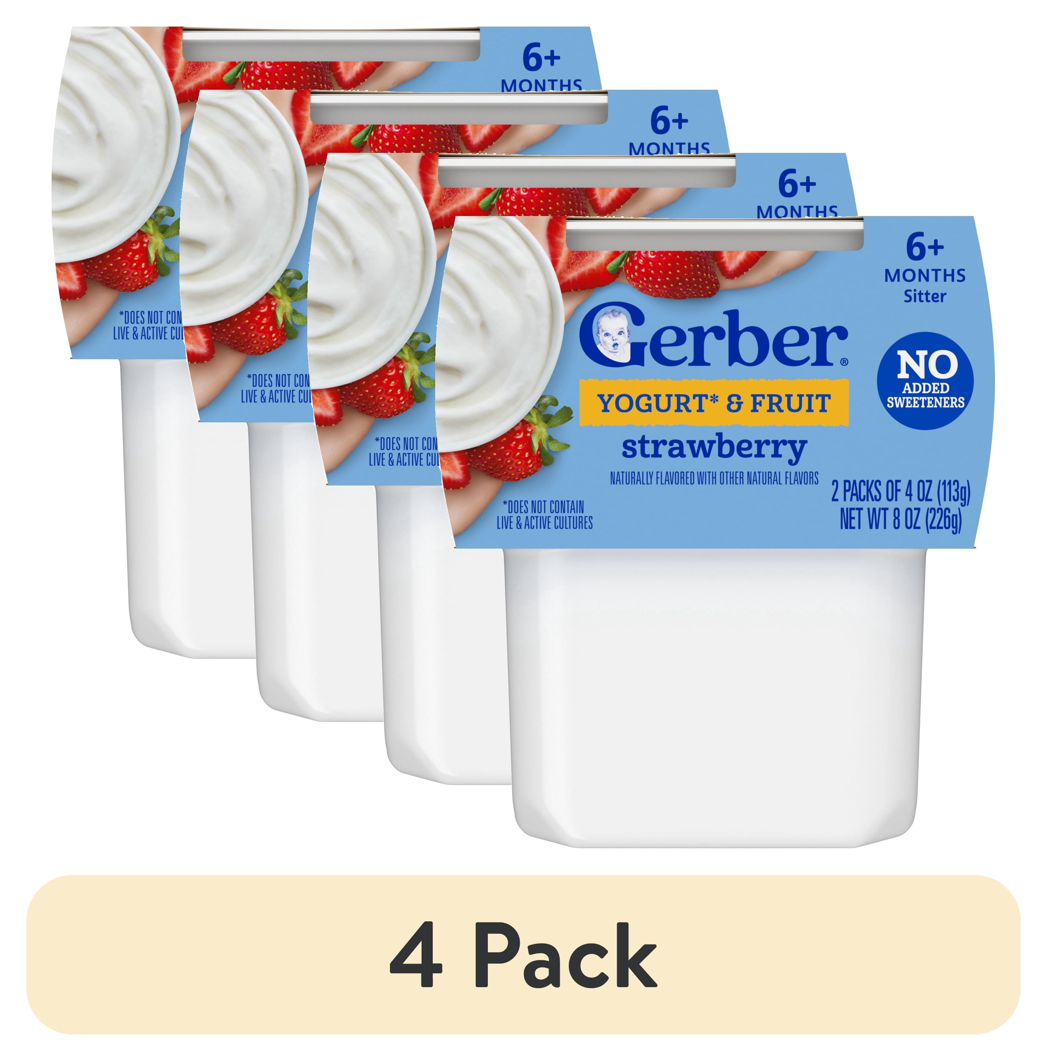 (4 pack) Gerber Yogurt Blends Stage 3 Baby Snacks Strawberry, 4 oz Tubs (Pack of 2)