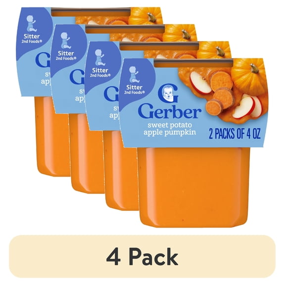 (4 pack) Gerber 2nd Foods Natural for Baby Veggie Power Baby Food, Sweet Potato Apple Pumpkin, 4 oz Tubs (2 Pack)