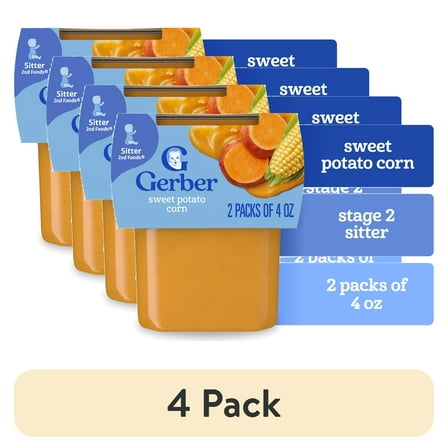 (4 pack) Gerber 2nd Foods Natural for Baby Veggie Power Baby Food, Sweet Potato Corn, 4 oz Tubs (2 Pack)