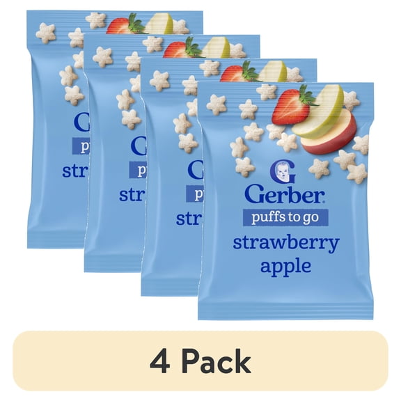 (4 pack) Gerber Stage 3 Baby Snacks, Strawberry Apple Puffs, Grain Snack, Baby Led Feeding 0.5 oz