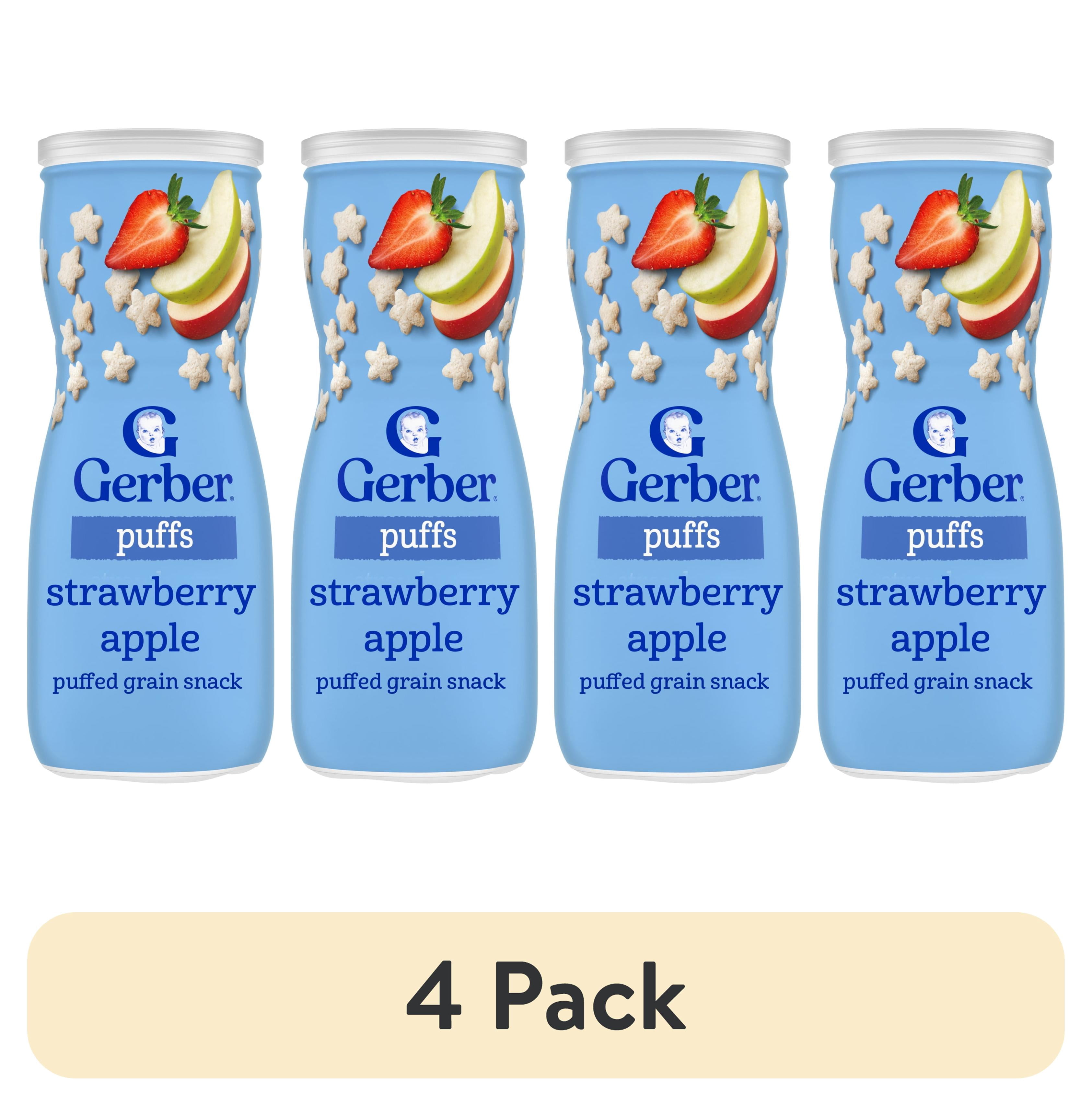 (4 pack) Gerber Baby Snacks, Grain & Grow Puffs, Strawberry Apple, 1.48 oz Canister