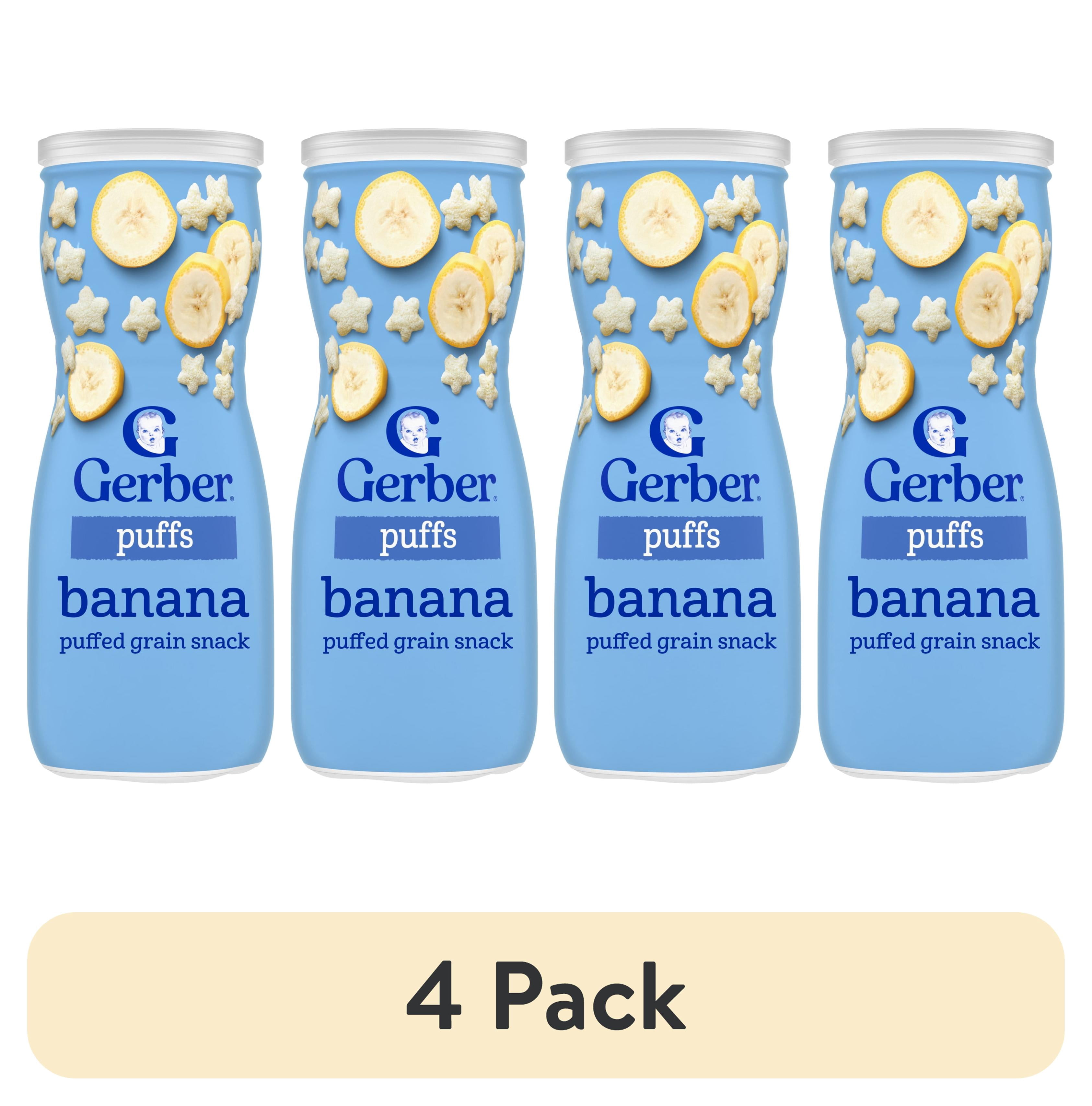 (4 pack) Gerber Stage 3 Toddler Snacks, Banana Puffs, Puffed Grain Snack, 8+ Months