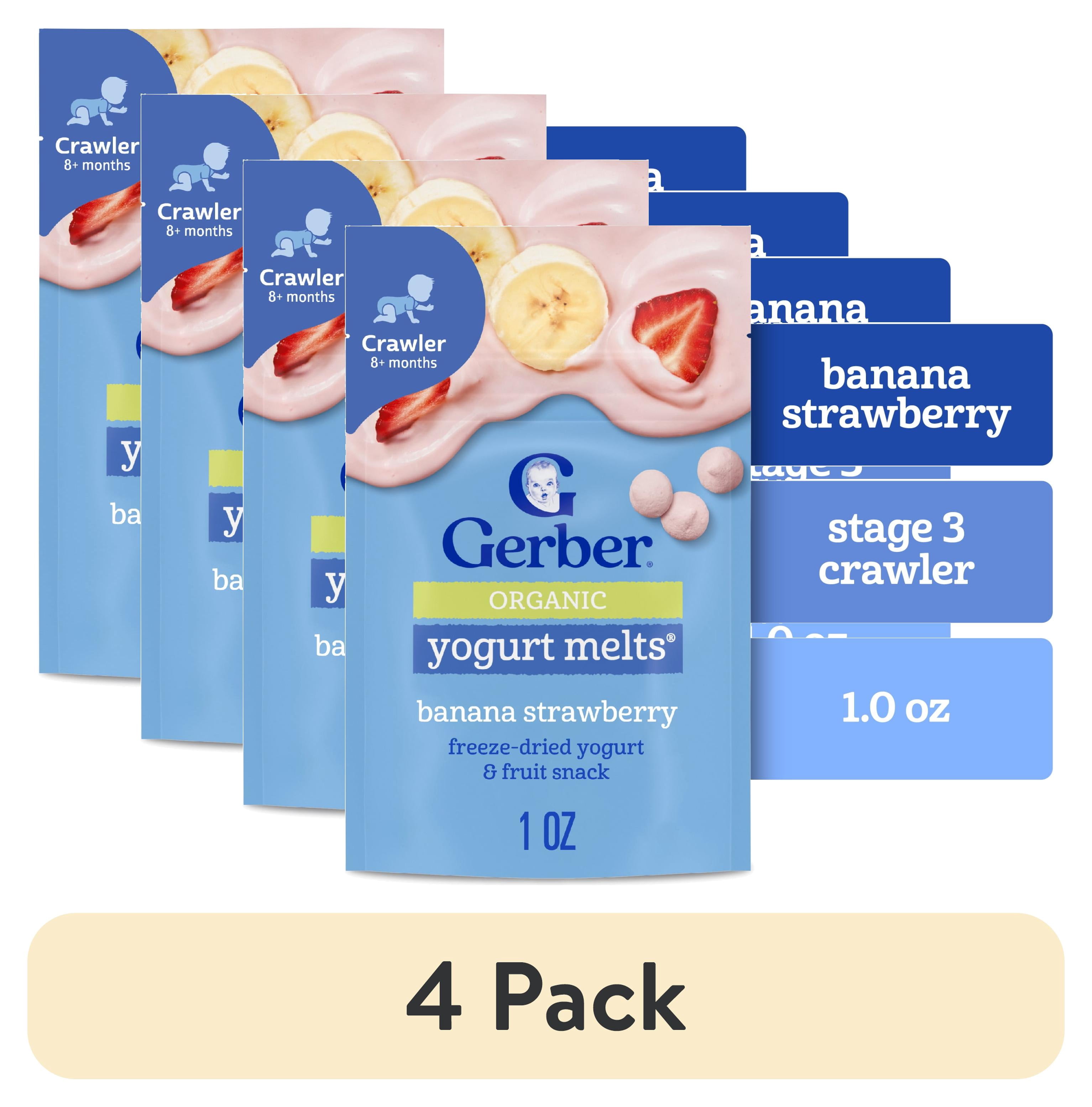 (4 pack) Gerber Organic Stage 3 Baby Snacks, Yogurt Melts, Banana Strawberry, 1 oz