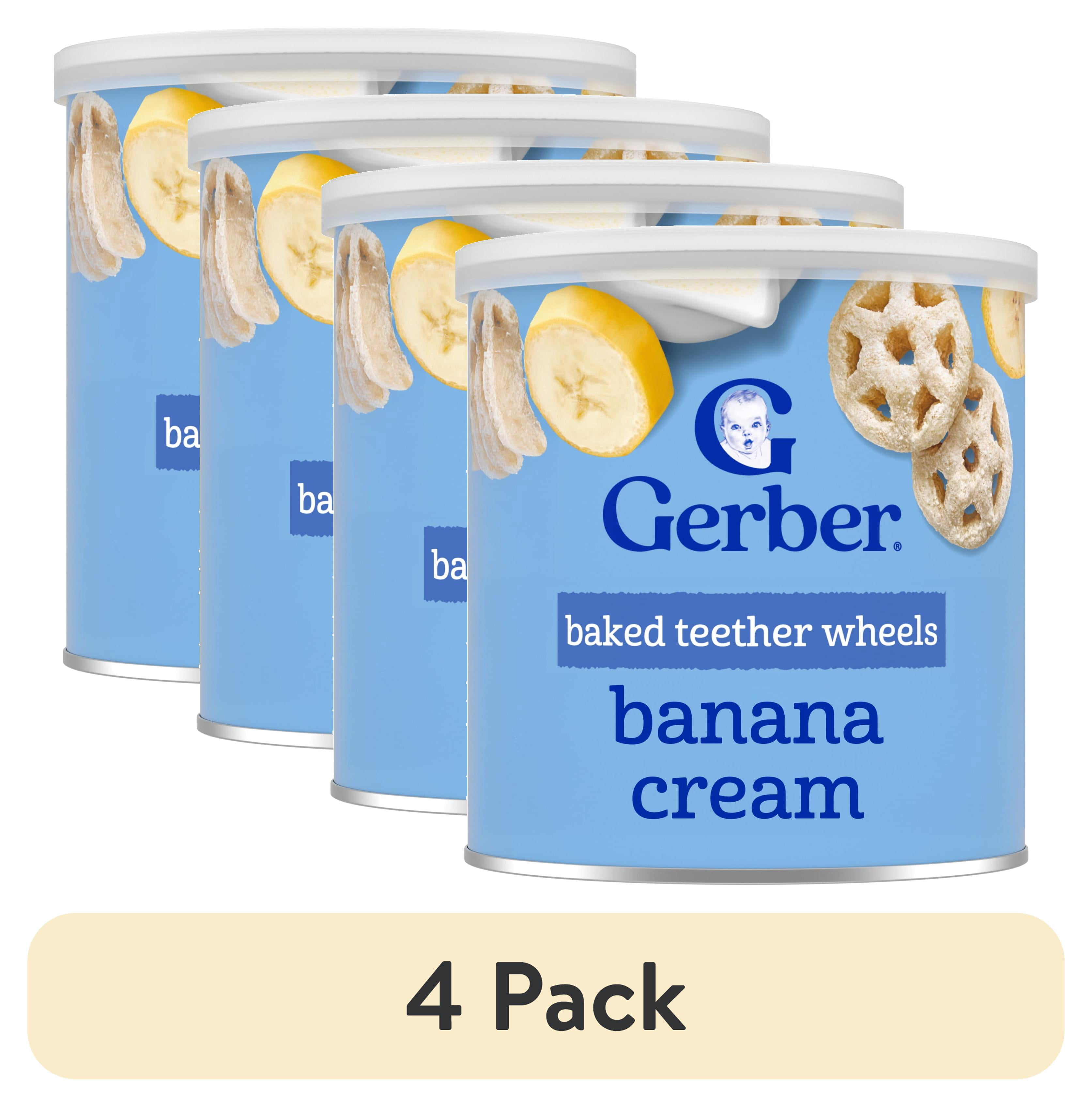 (4 pack) Gerber Snacks for Baby Teether Wheels, Banana Cream, 1.48 oz Canister