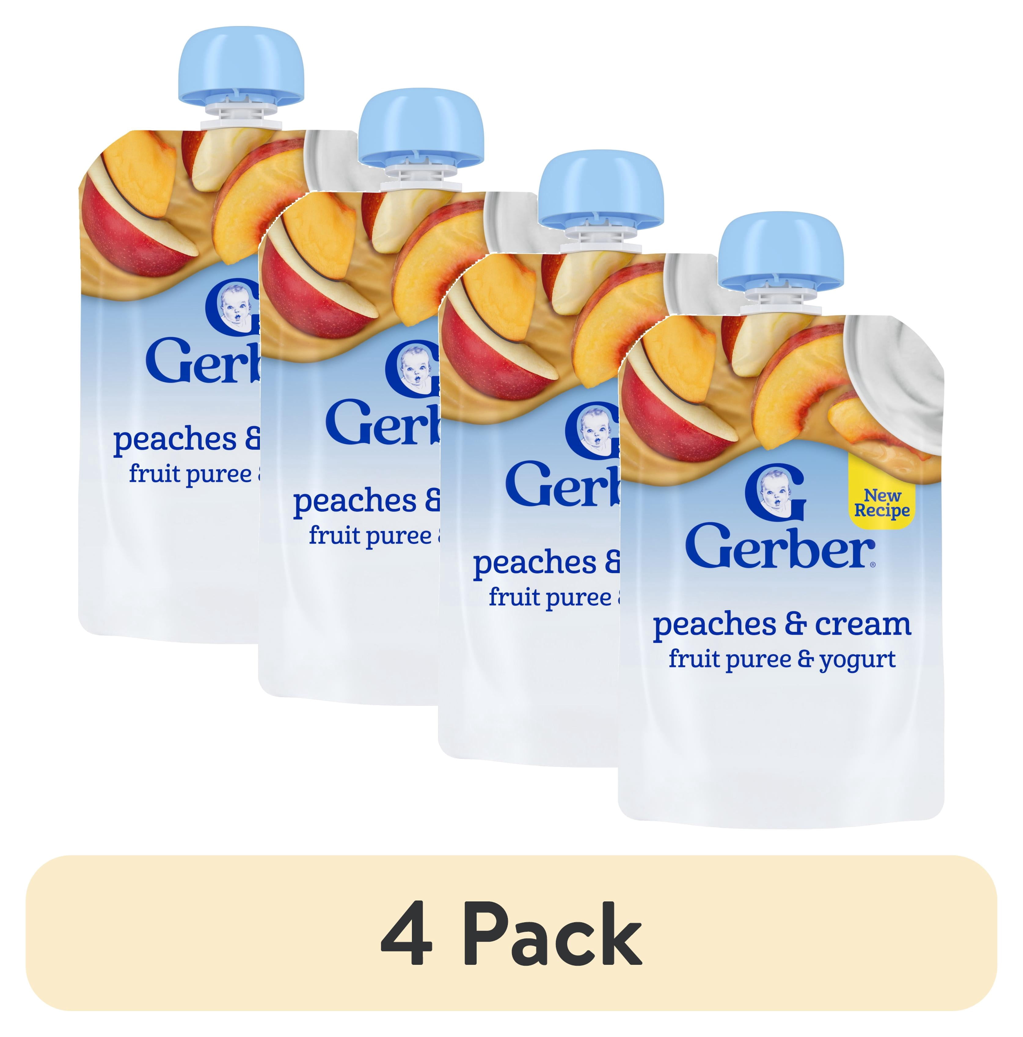 (4 pack) Gerber Toddler Snacks, Peaches & Cream Fruit & Yogurt Pouches, Portable Toddler Fruit Snack, 3.5 oz