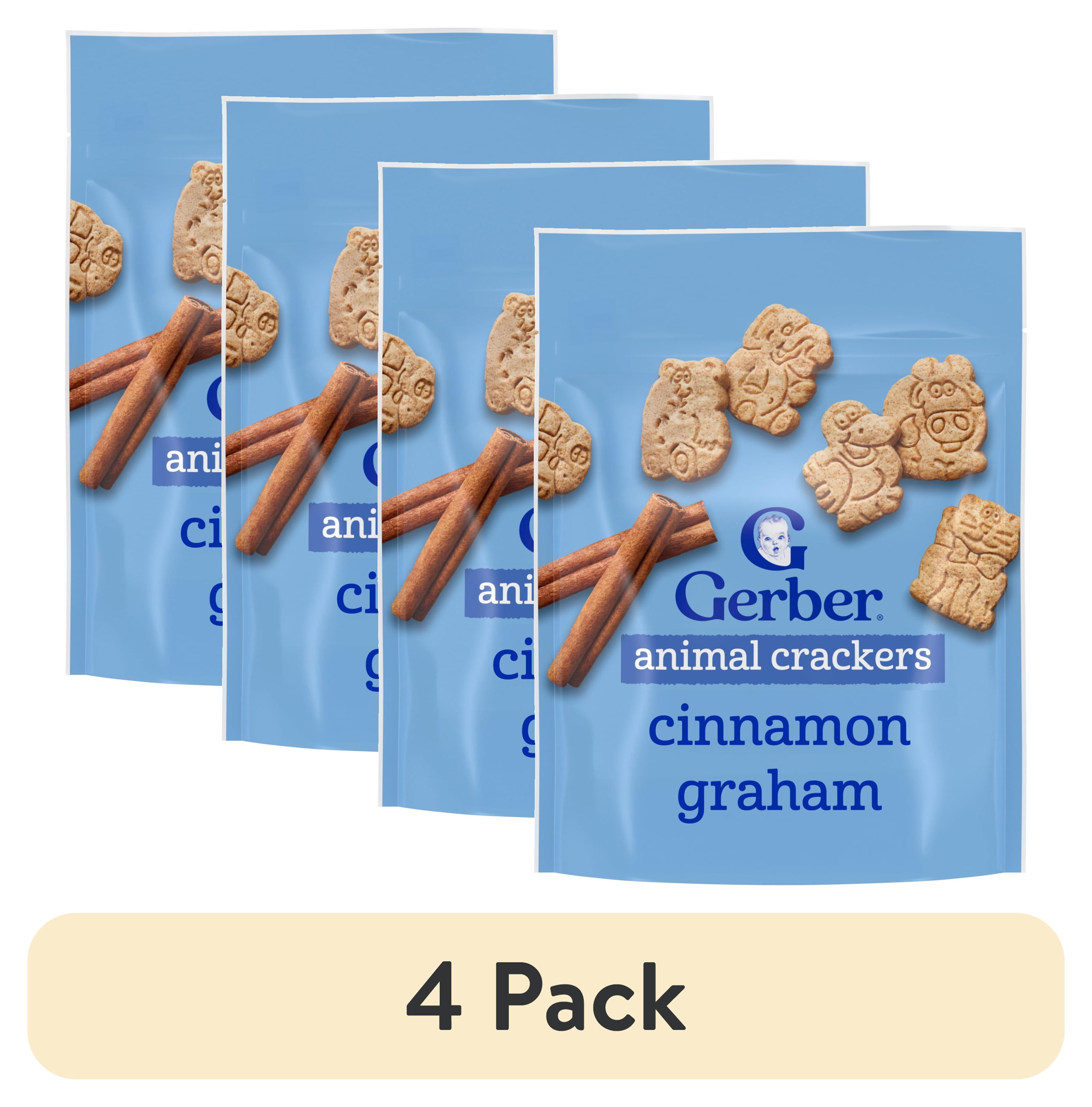 (4 pack) Gerber Toddler Snacks for Baby, Cinnamon Graham Animal Crackers, 6 oz Bag
