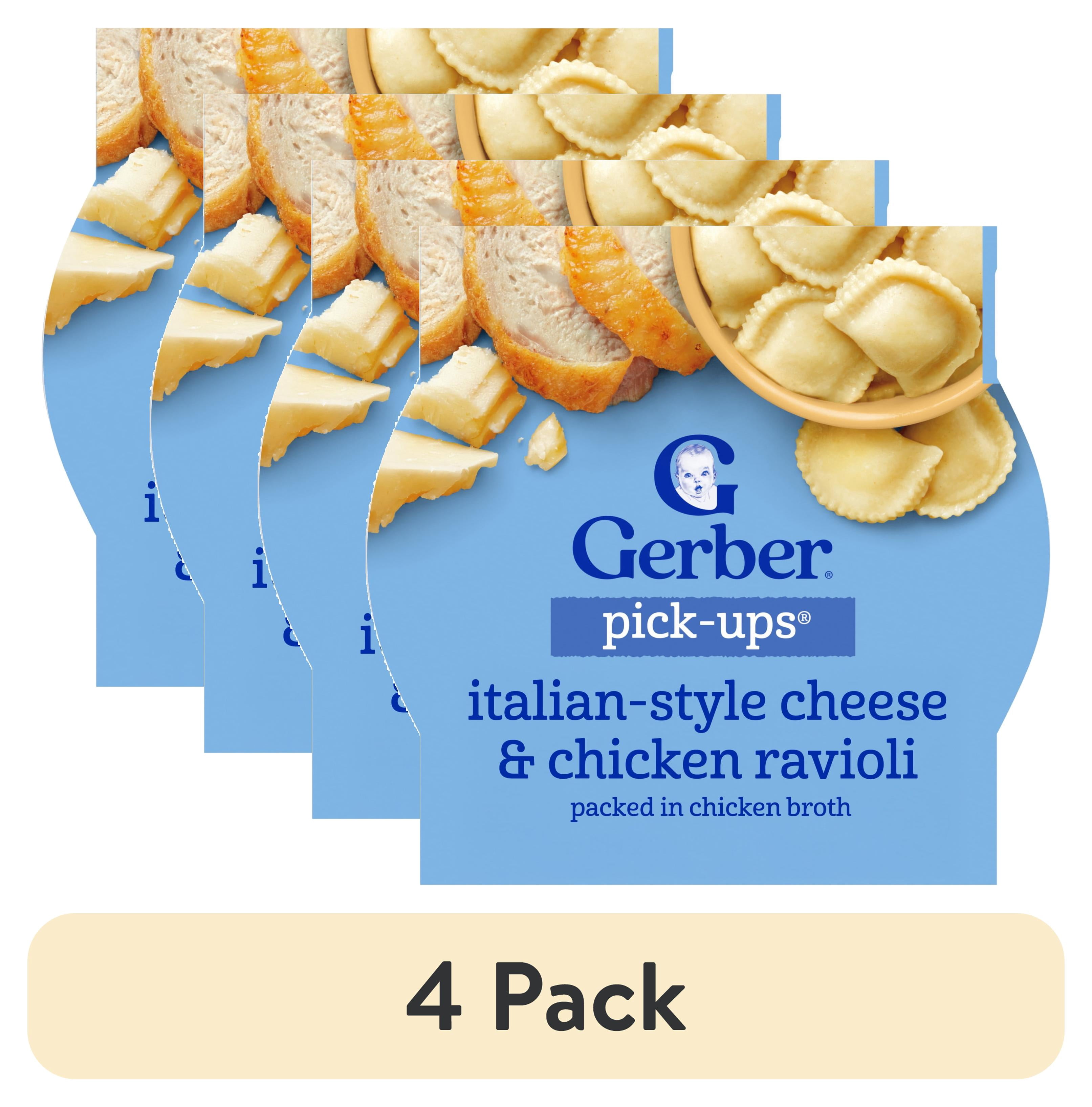 (4 pack) Gerber Toddler Food, Italian-Style Cheese & Chicken Ravioli Pick-Ups 6 oz