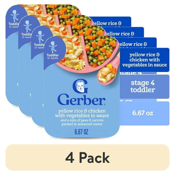 (4 pack) Gerber Toddler Food, Yellow Rice & Chicken, Mealtime for Toddler 6.67 oz