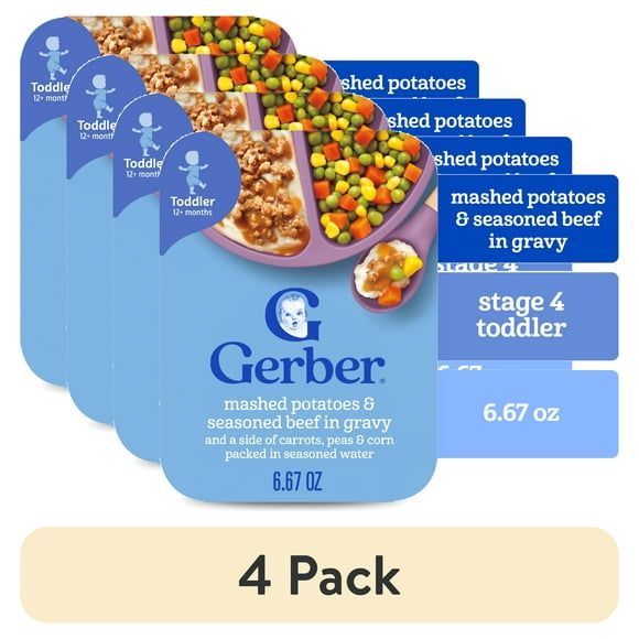 (4 pack) Gerber Toddler Food, Mashed Potatoes & Seasoned Beef in Gravy with Vegetables Entree, 6.6 oz