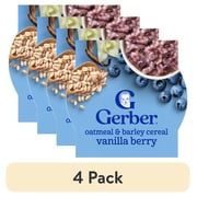 (4 pack) Gerber Toddler Food, Oatmeal and Barley Vanilla Berry Cereal, Toddler Oatmeal 4.5 oz