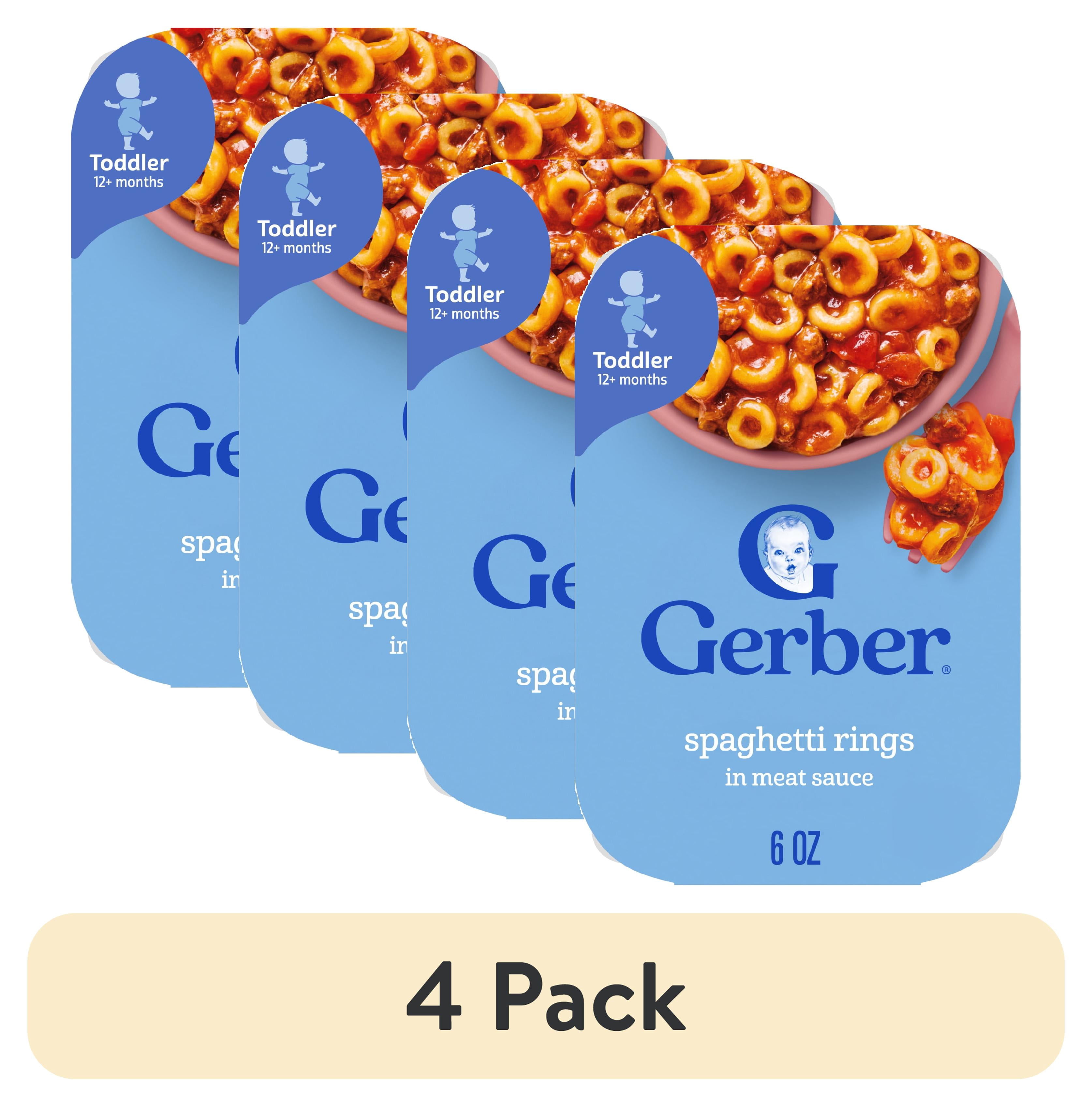 (4 pack) Gerber Mealtime for Toddler, Spaghetti Rings in Meat Sauce Toddler Food, 6 oz Tray