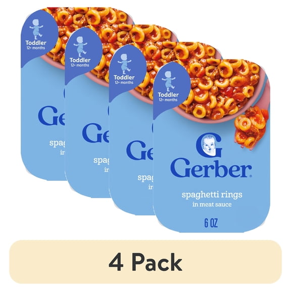 (4 pack) Gerber Mealtime for Toddler, Spaghetti Rings in Meat Sauce Toddler Food, 6 oz Tray