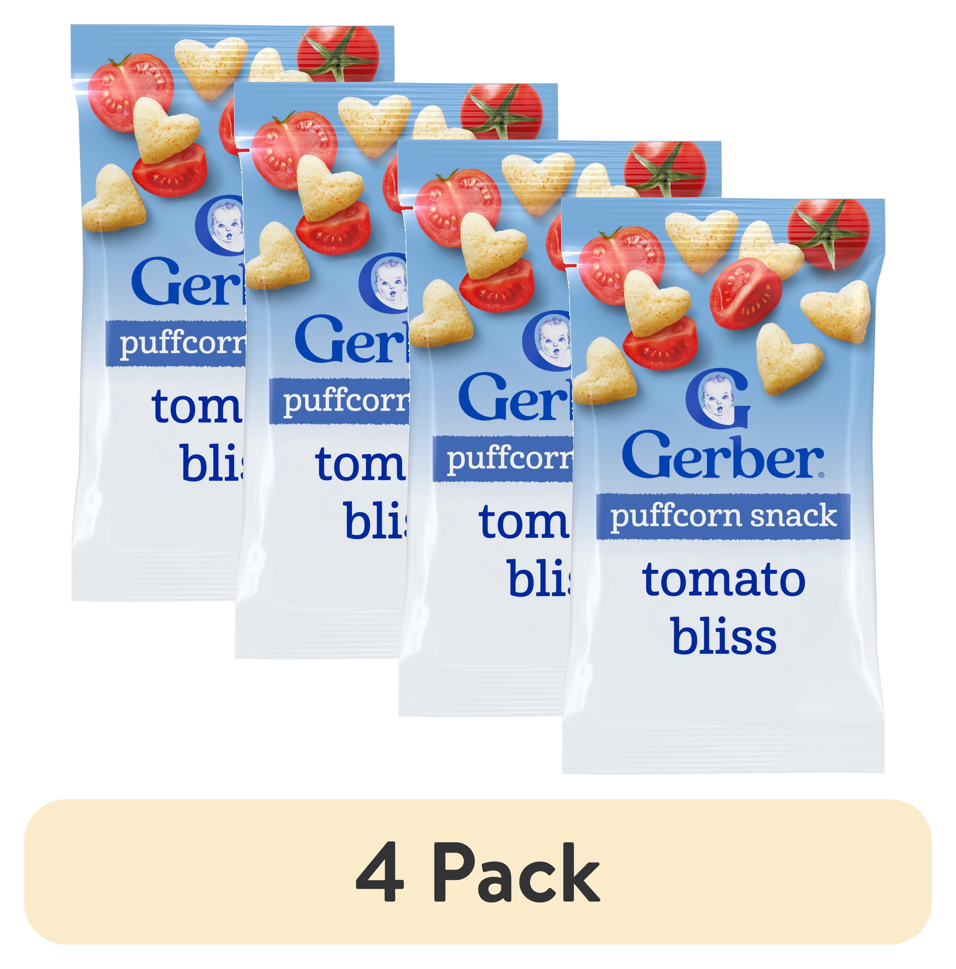(4 pack) Gerber Toddler Snacks, Tomato Bliss Puffcorn Snack, Kernel Free, Toddler Food 1.23 oz