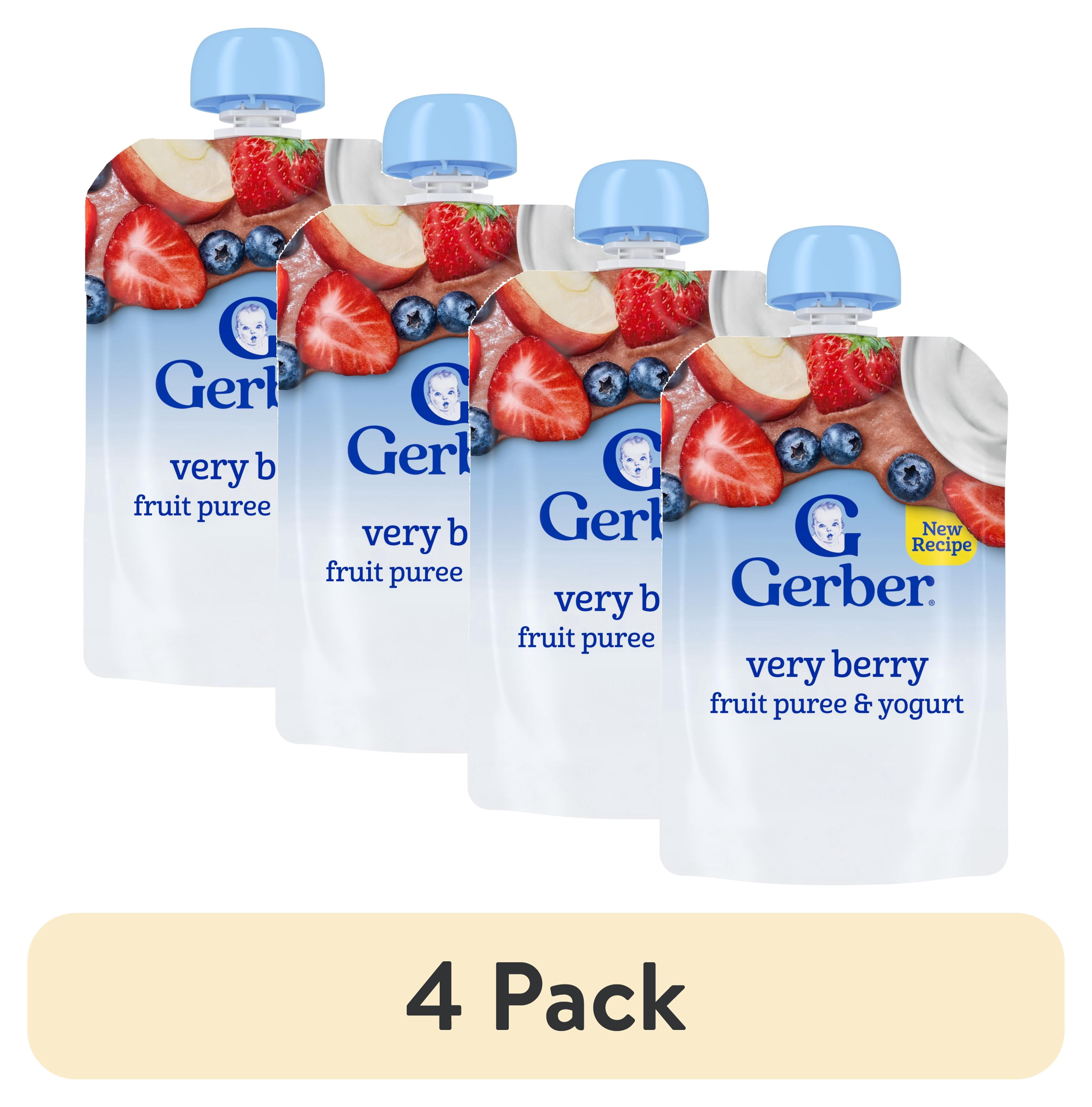(4 pack) Gerber Snacks for Toddler Fruit & Yogurt, Very Berry, 3.5 oz Pouch