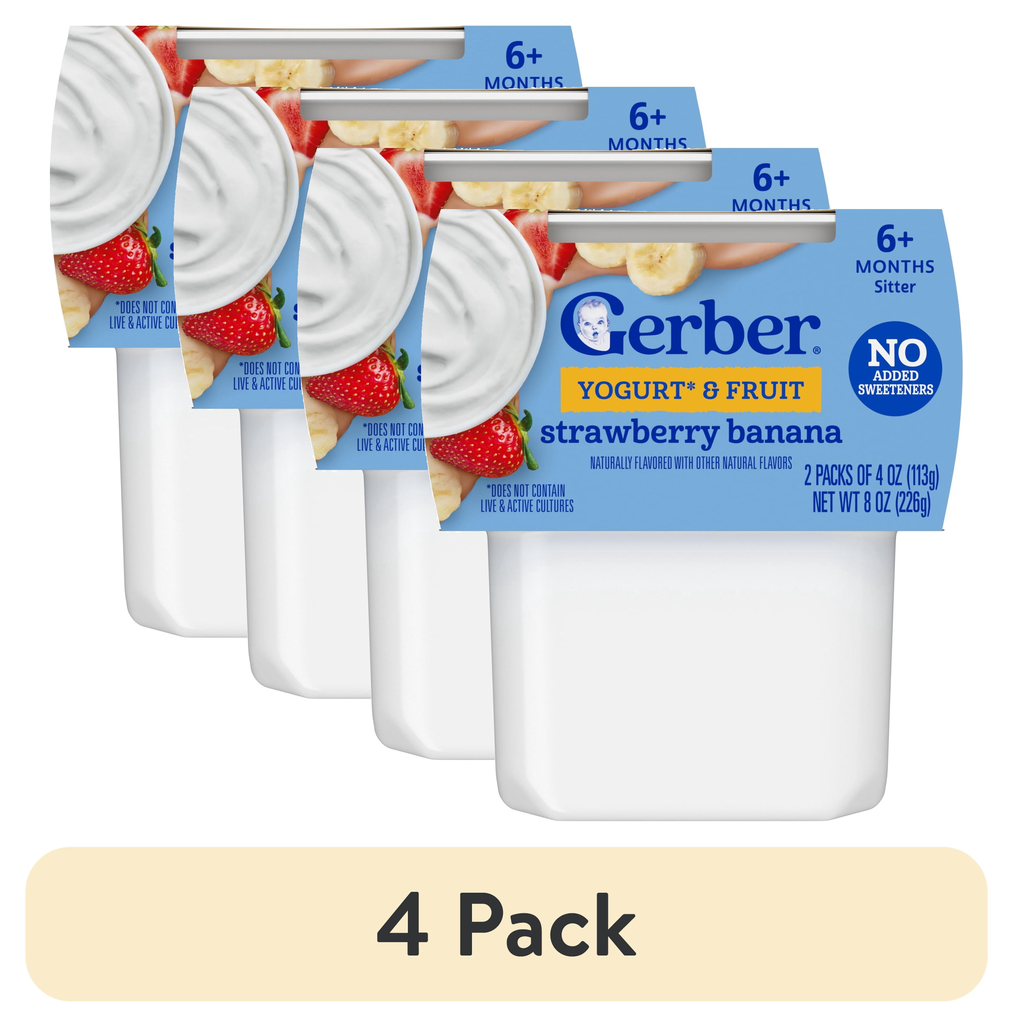(4 pack) Gerber Yogurt Blends Stage 3 Baby Snacks Banana Strawberry, 4 oz Tubs (Pack of 2)