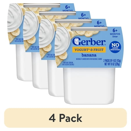 (4 pack) Gerber Yogurt Blends Stage 3 Baby Snacks Banana, 4 oz Tubs (Pack of 2)