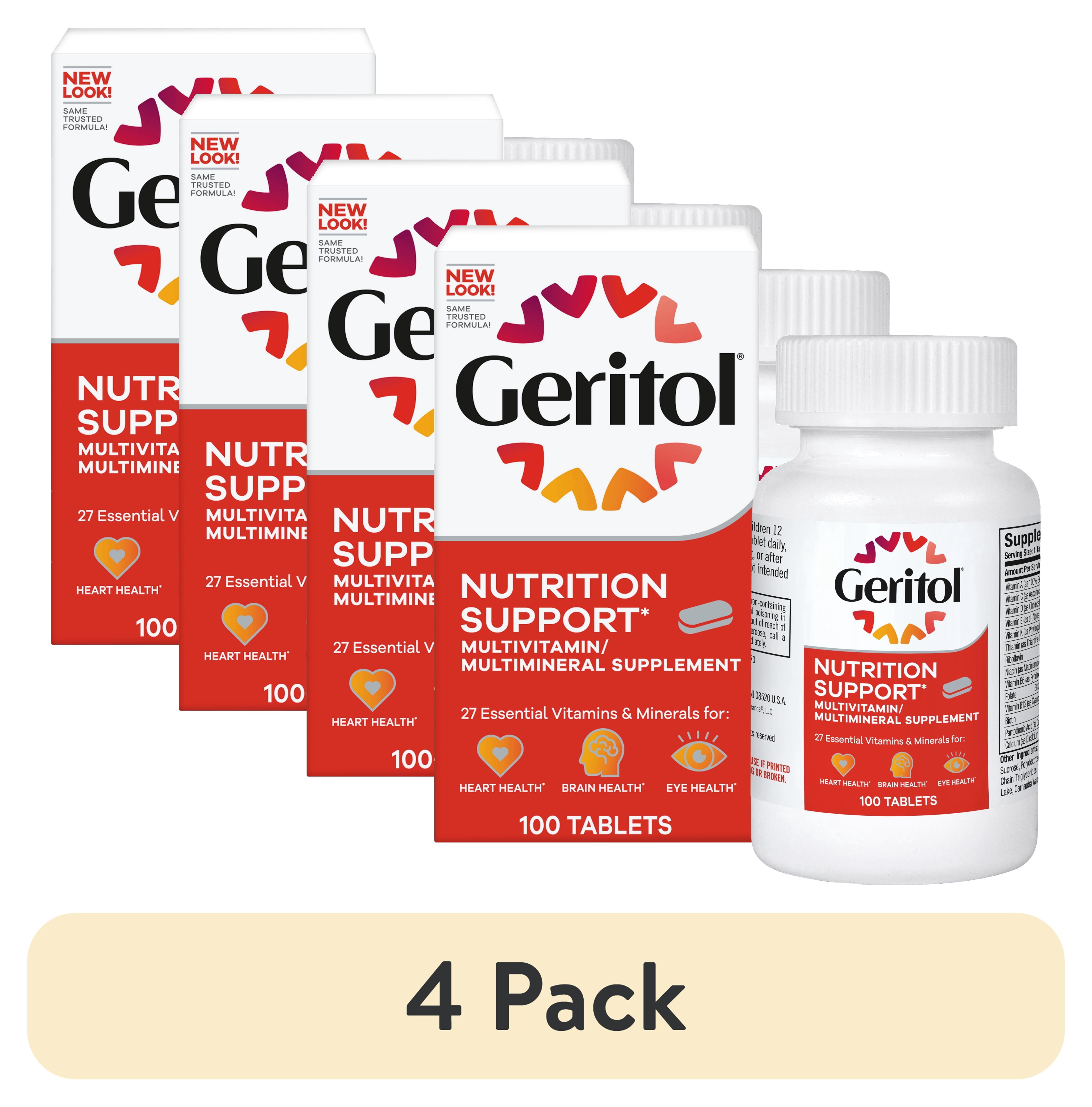 (4 pack) Geritol Multivitamin with Iron and Energy Support for Adults & Teens, 100 Ct