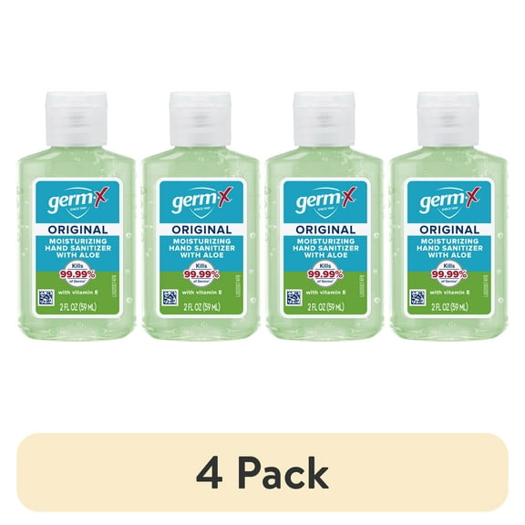 (4 pack) Germ-X Hand Sanitizer with Aloe & Vitamin E, Scented, Travel Size Hand Sanitizer Bottle, 2 fl oz