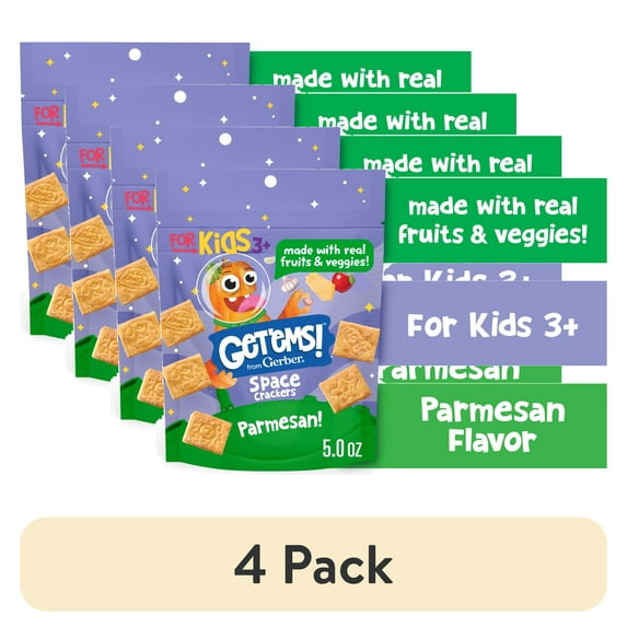 (4 pack) Get'ems from Gerber Parmesan Space Crackers, Kids Snack Made with Real Veggies & Fruits, Iron & Vitamin E 5 oz