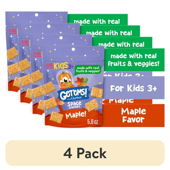 (4 pack) Get'ems from Gerber Maple Flavor Snack Crackers, Kids Snack Made with Real Veggies & Fruits, Iron & Vitamin E