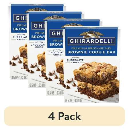 (4 pack) GHIRARDELLI Brownie Cookie Bar, Premium Brownie Mix, 16.5 oz Box
