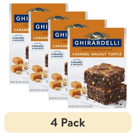 (4 pack) Ghirardelli Caramel Walnut Turtle Premium Brownie Mix, Includes Caramel and Walnuts, 18.5 oz Box