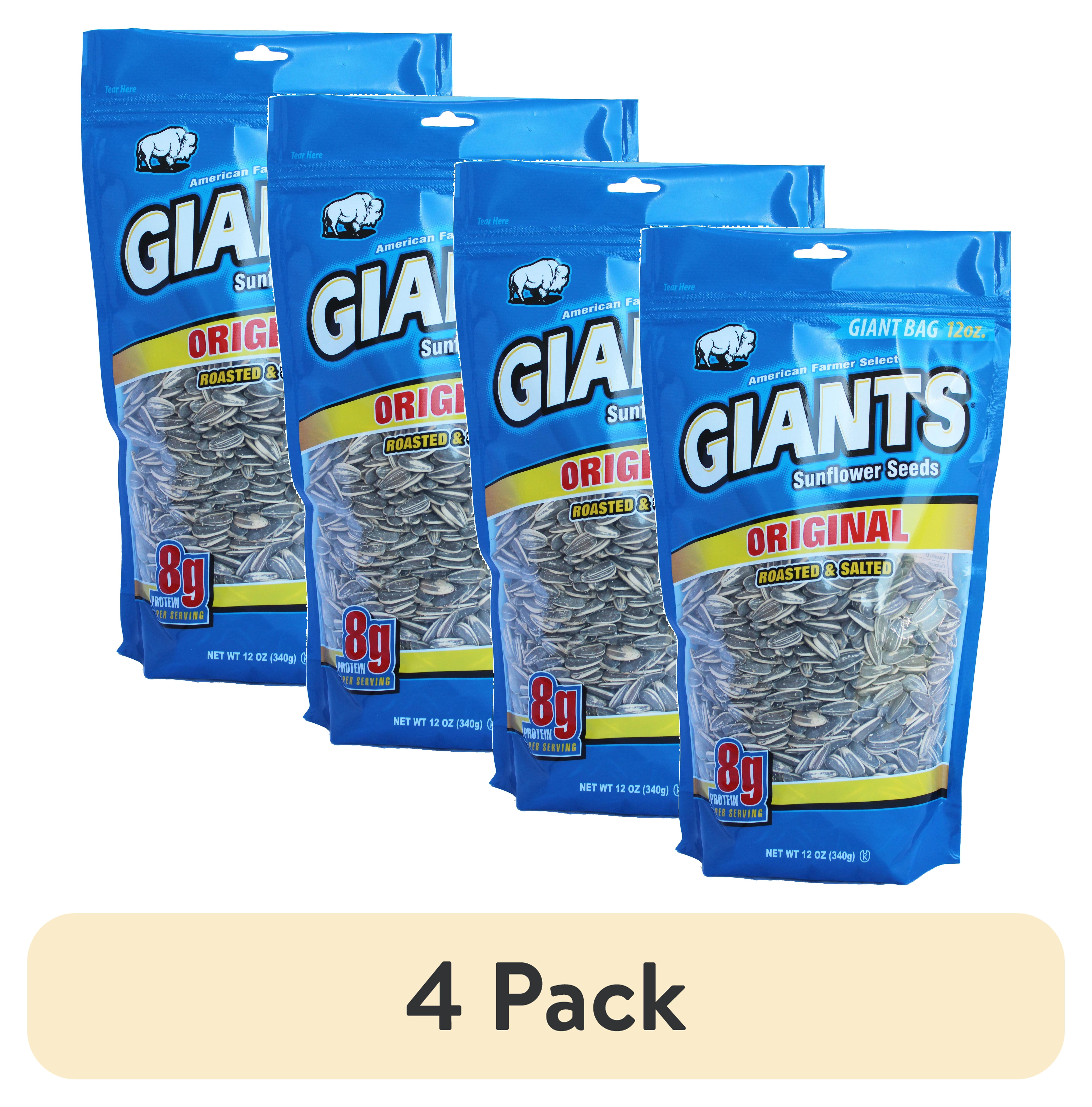 (4 pack) Giant Snacks Salted Sunflower Seeds With Shell, 12 oz Bag, Gluten-Free
