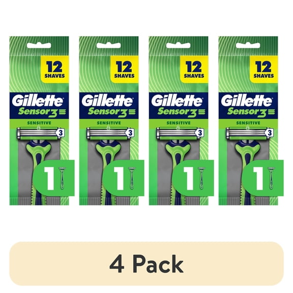 (4 pack) Gillette Sensor3 Sensitive, Men's Disposable Shaving Razors, 1 Count