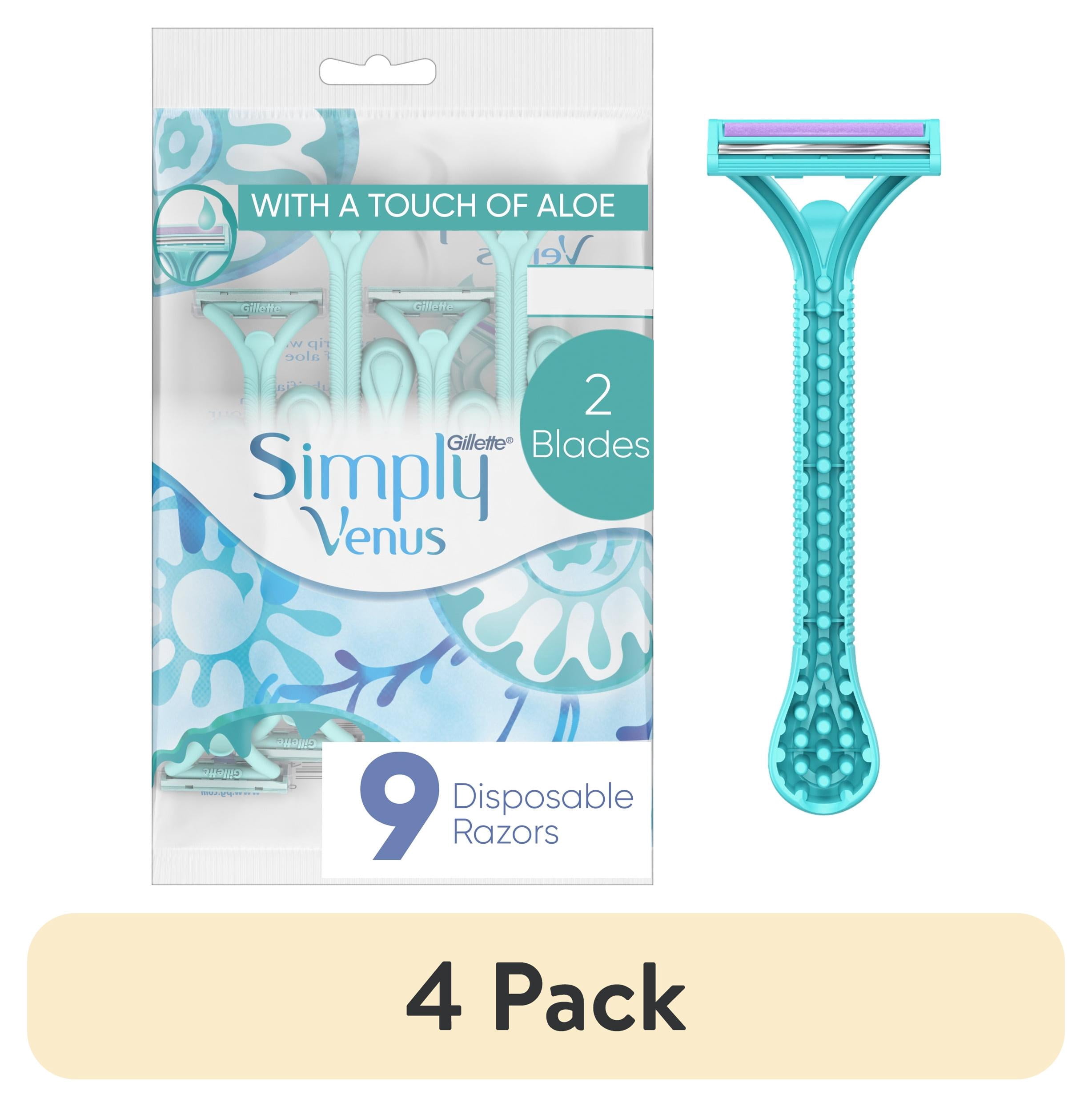 (4 pack) Gillette Simply Venus 2 Disposable Razors for Women, 9 Count, Blue