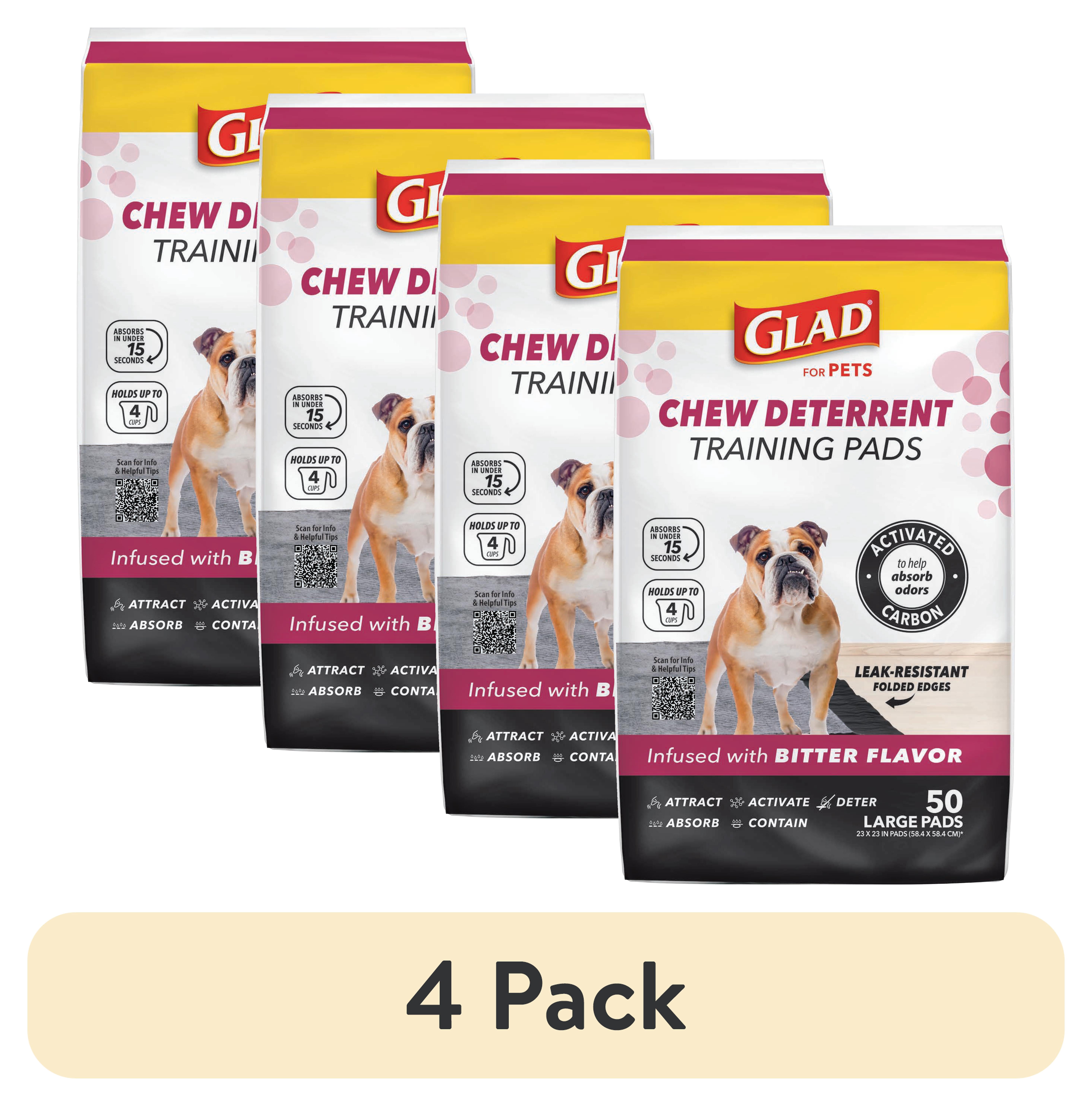 (4 pack) Glad Activated Carbon Puppy Dog Training Pads with Chew Deterrent & Odor Control 23”x23” 50ct