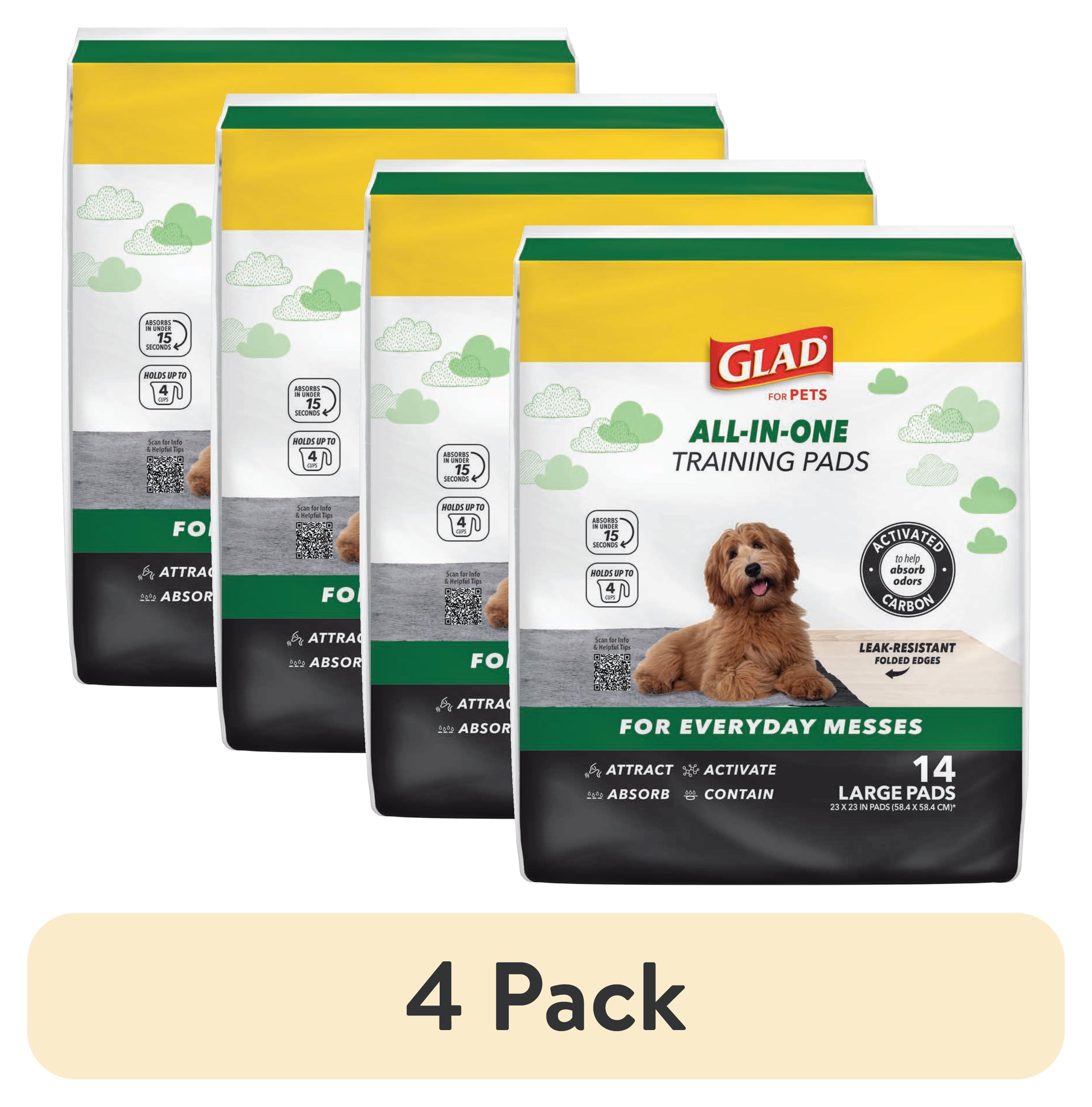 (4 pack) Glad Activated Charcoal Leak-Resistant Training Pads for Dogs, 23in x 23in, 14 Count