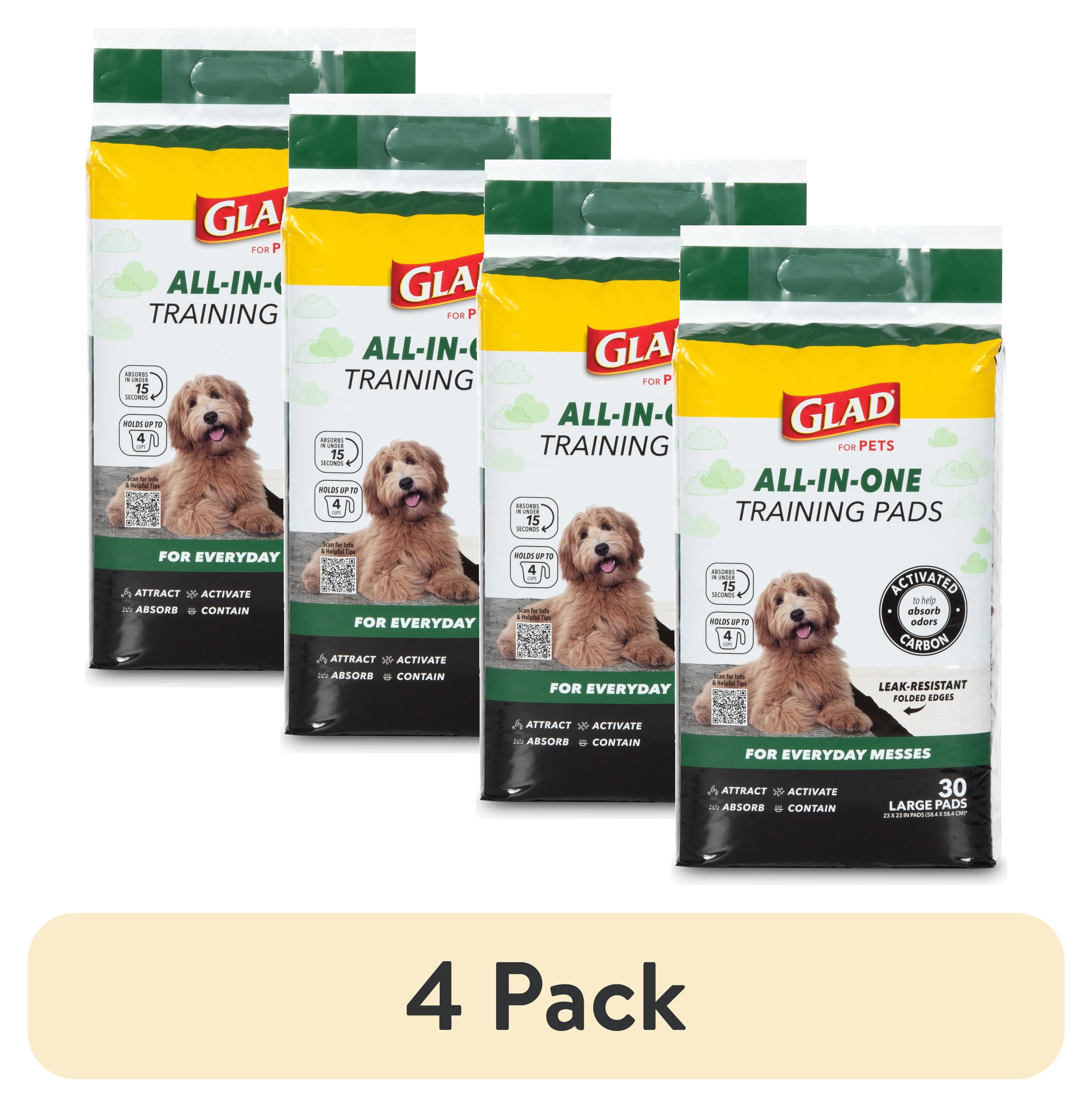 (4 pack) Glad Activated Charcoal Leak-Resistant Training Pads for Dogs, 23in x 23in, 30 Count