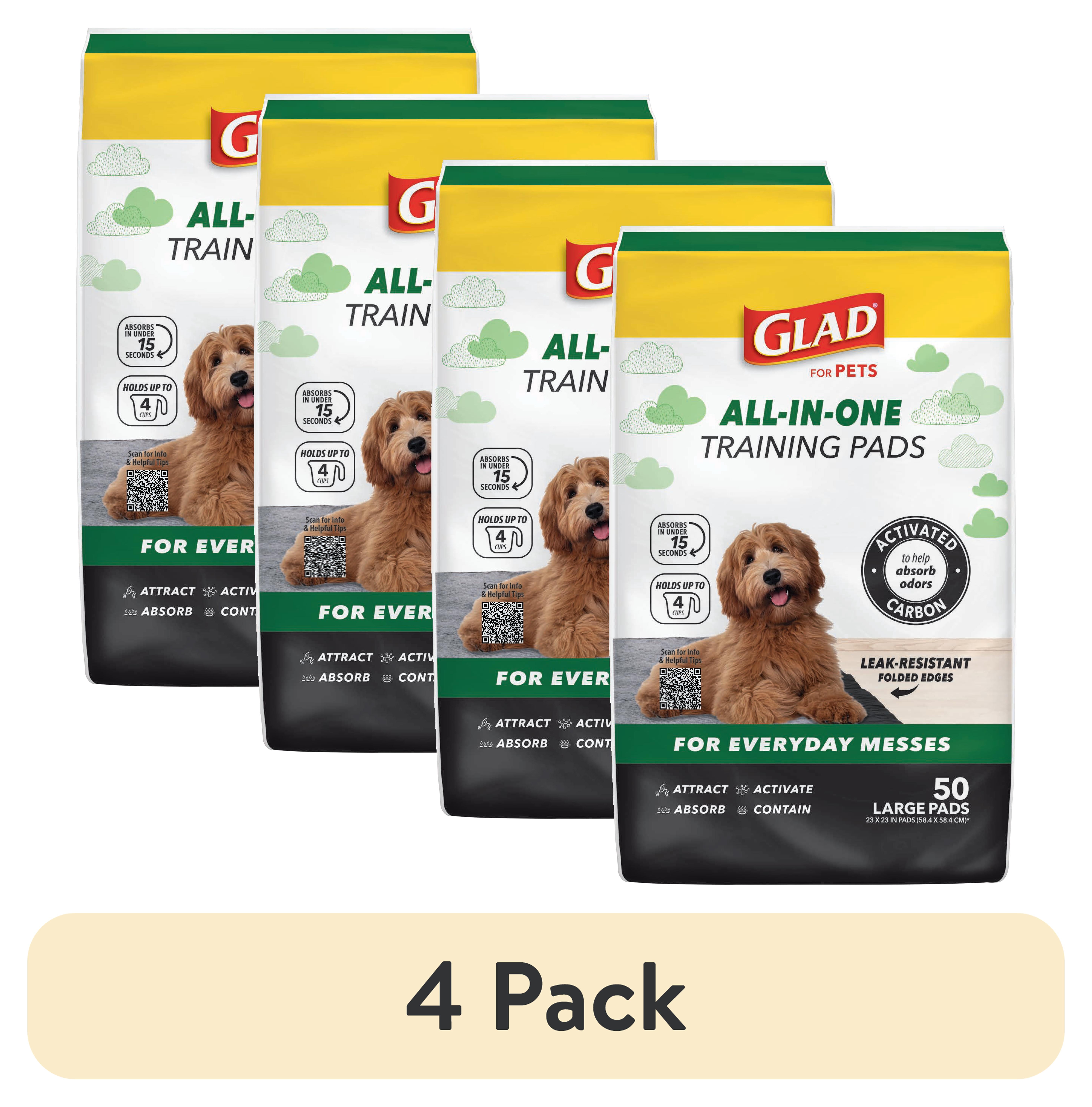 (4 pack) Glad Activated Charcoal Leak-Resistant Training Pads for Dogs, 23in x 23in, 50 Count