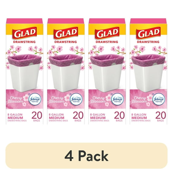 (4 pack) Glad Drawstring Medium Scented Trash Bags, 8 Gallon, 20 Bags