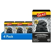 (4 pack) Glad ForceFlex Heavy Duty Large Drawstring Trash Bags, Hold 80+ Pounds, 30 Gallon, 40 Count