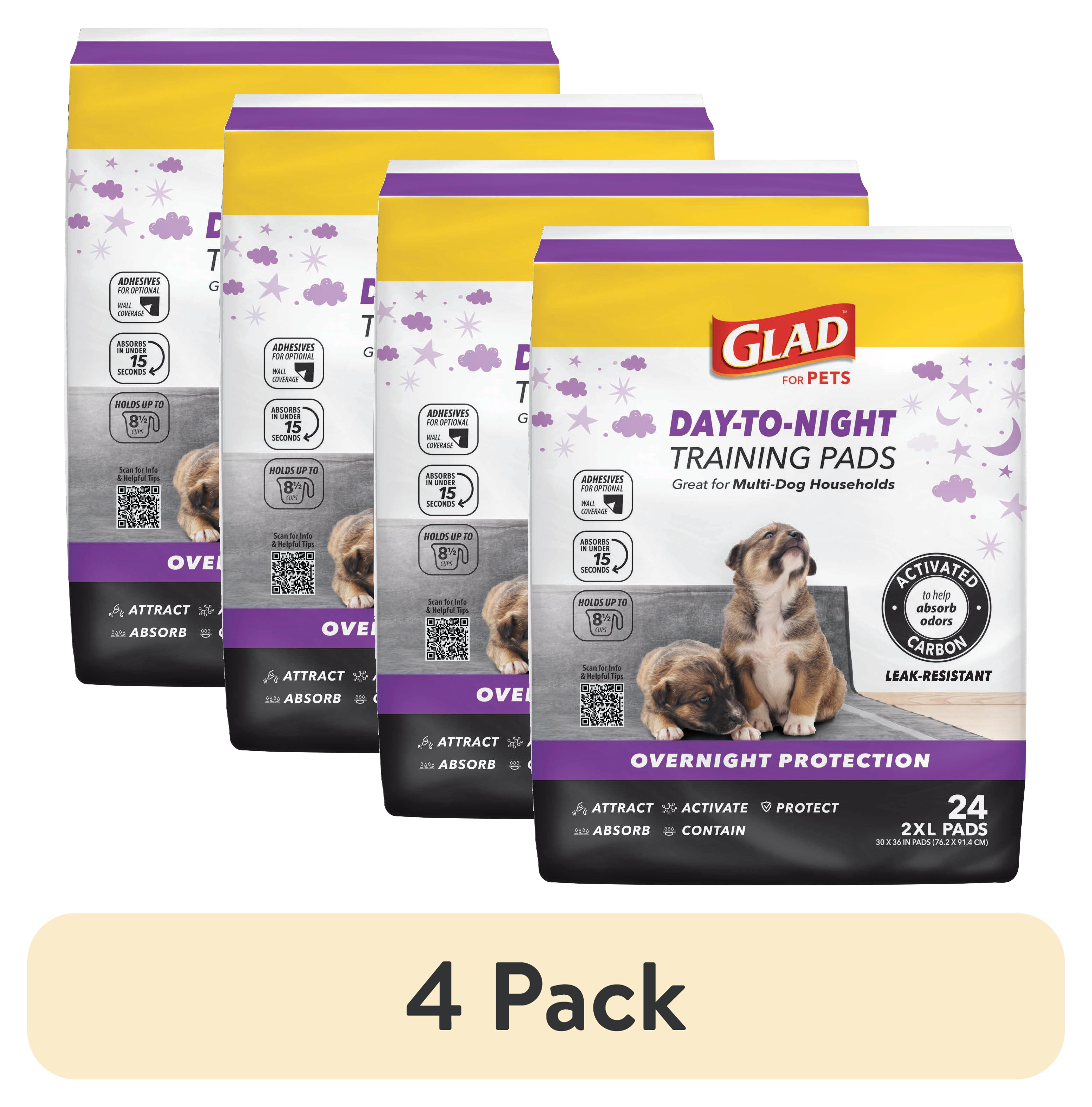 (4 pack) Glad Giant Size Activated Charcoal Leak-Resistant Training Pads for Dogs, 30x36, 24 Count