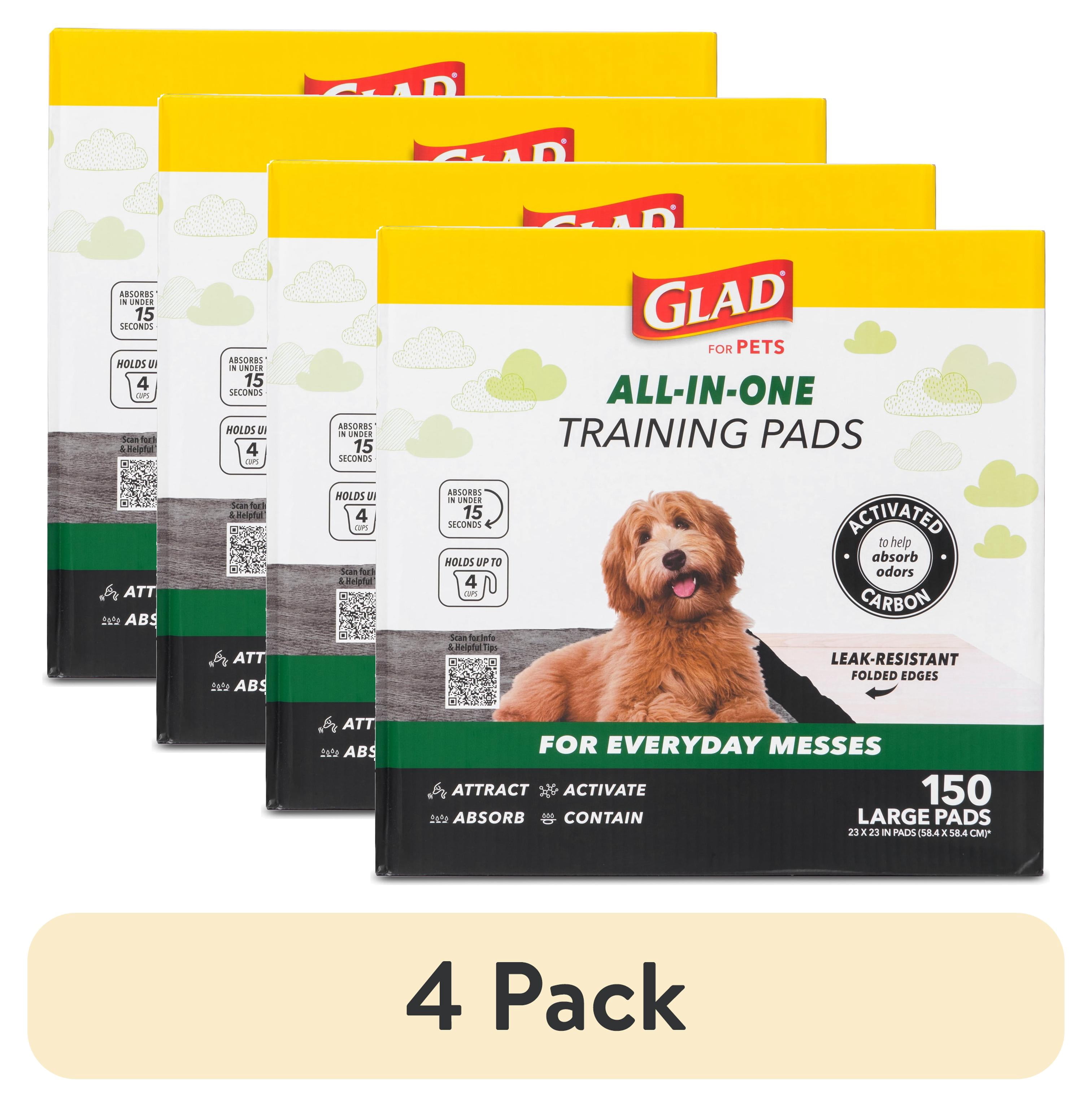(4 pack) Glad for Pets Charcoal Odor Absorbent Puppy Training Pads, 150 Ct