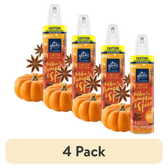 (4 pack) Glade Air Freshener Spray, Golden Pumpkin & Spice, Fragrance Infused with Essential Oils, 8.3 oz
