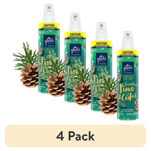 (4 pack) Glade Air Freshener Spray, Twinkling Pine & Cedar, Fragrance Infused with Essential Oils, 8.3 oz