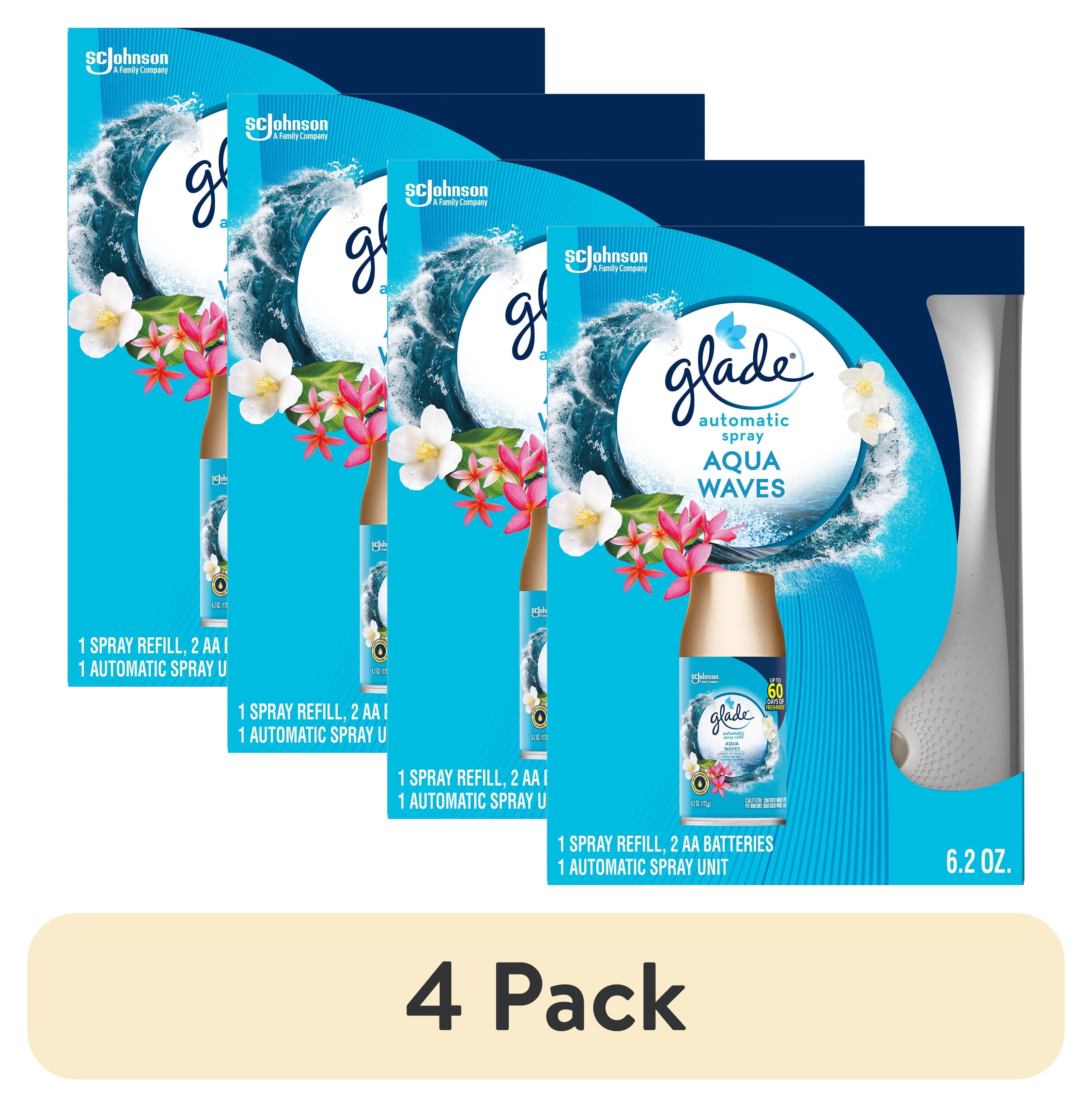 (4 pack) Glade Automatic Spray Holder + Refill, Air Freshener, Aqua Waves™, 6.2 oz