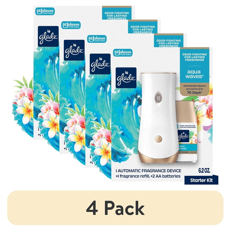 (4 pack) Glade Automatic Spray Holder + Refill, Air Freshener, Aqua Waves™, 6.2 oz