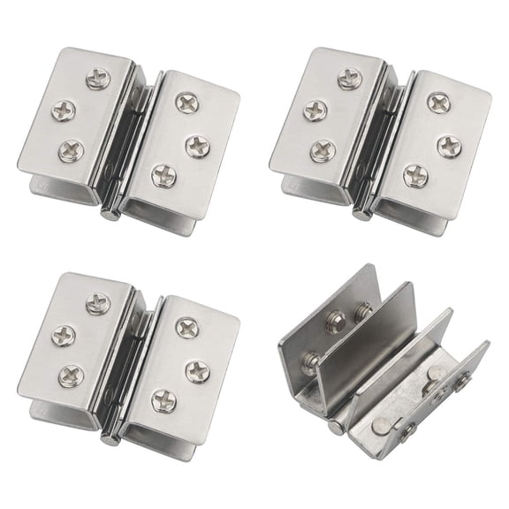 4 pack Glass Door Hinges Adjustable Double Clamp Hinge Fits for 8-10mm Thick, 180 Degree Glass Door Cupboard Showcase Cabinet Clamp Hinge Shower Doors Replacement Part Wall-to-Glass