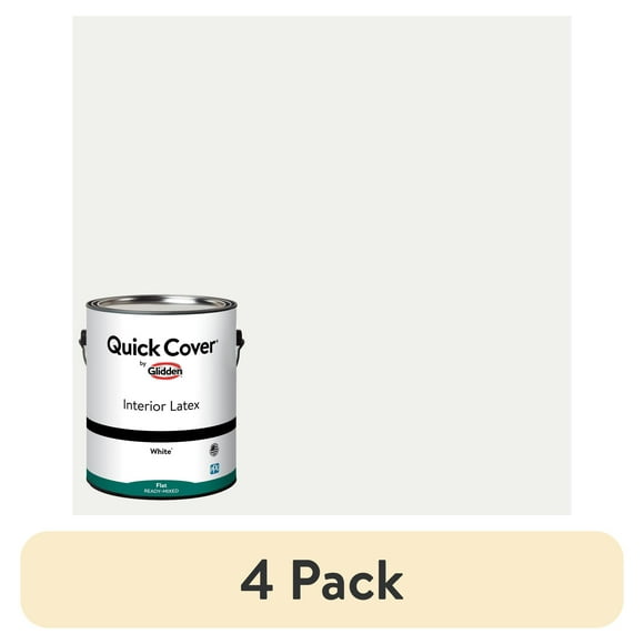 (4 pack) Glidden Quick Cover Interior Latex Paint Flat, White, 1 Gallon