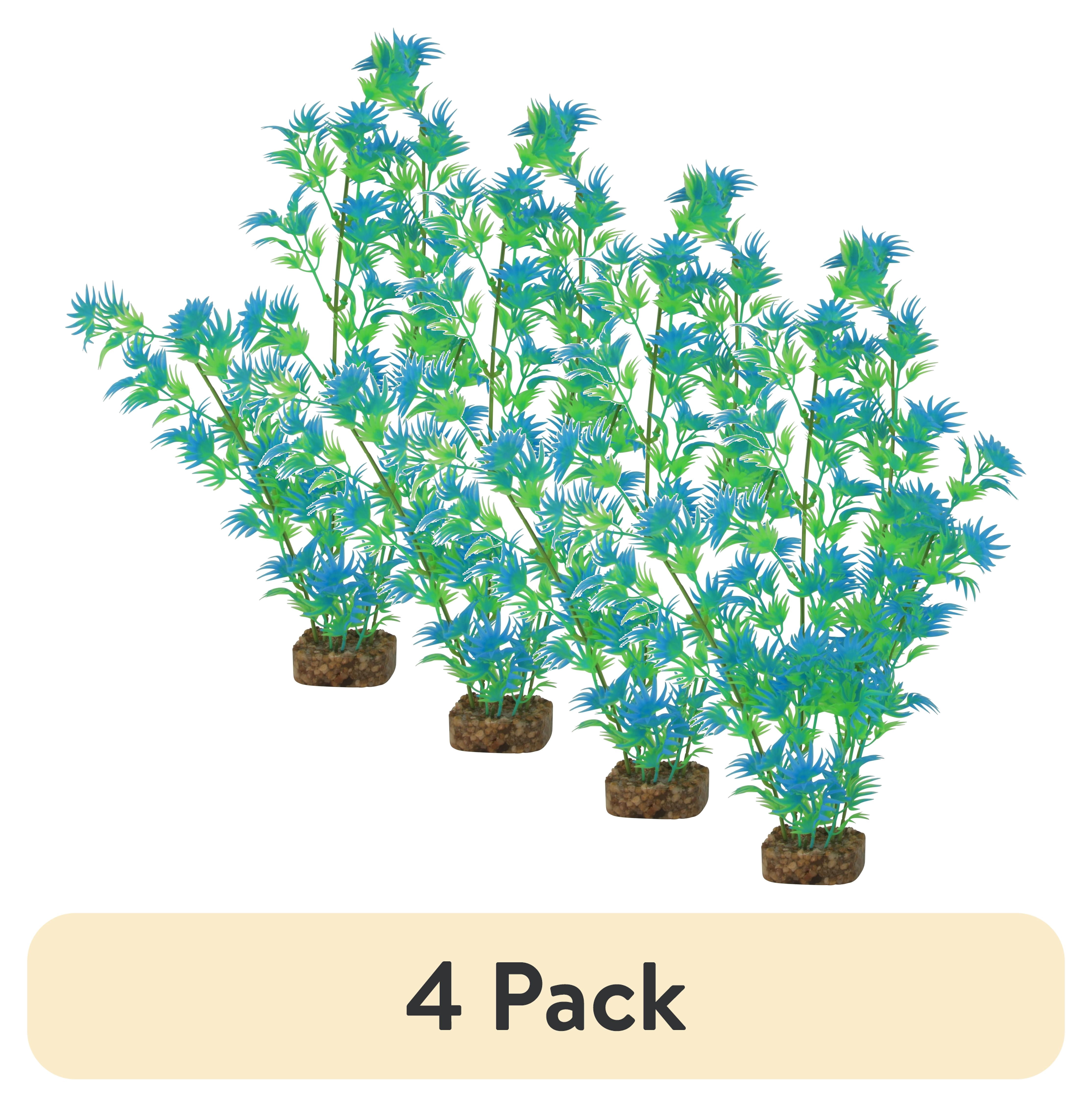 (4 pack) GloFish Plant Aquarium Décor, Green and Blue Extra-Large, Fluorescent Under Blue LED Light
